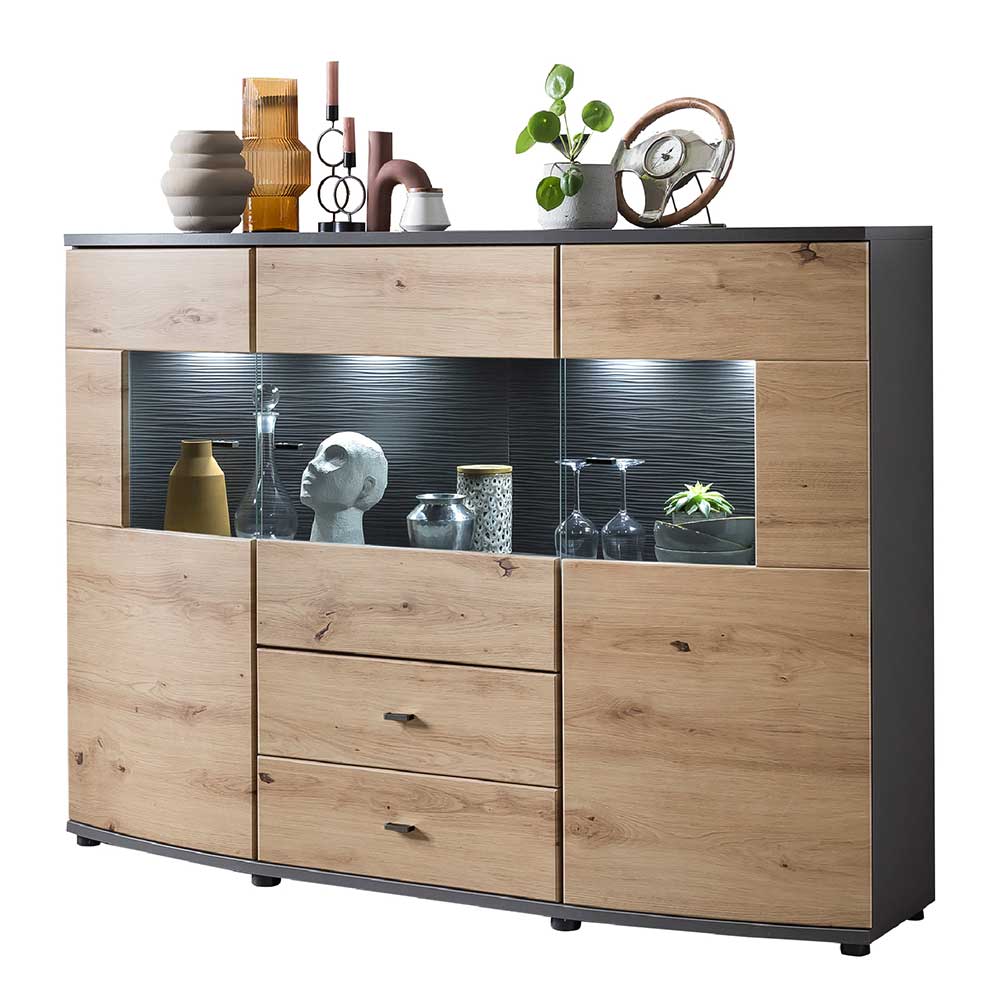 Design Sideboard mit Glaseinsatz - Lyneka