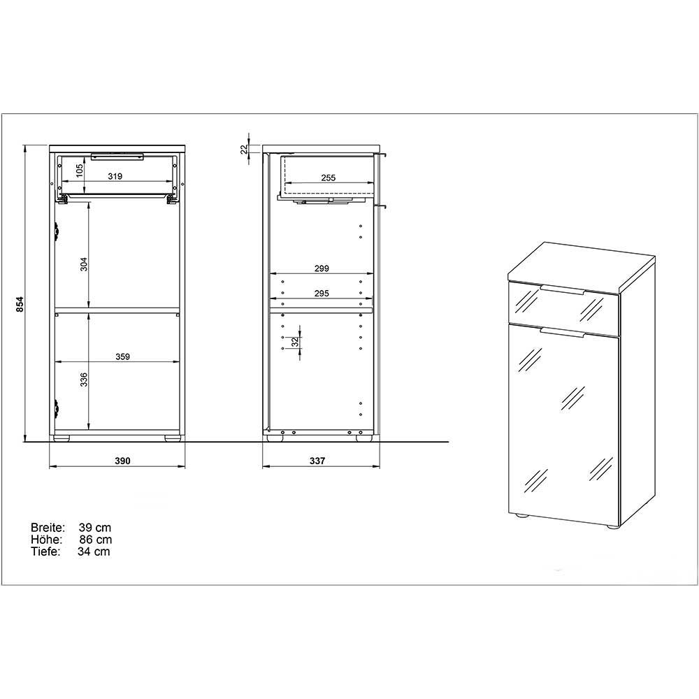 86cm hoher Bad Schrank in Weiß & Eiche - Etosia I