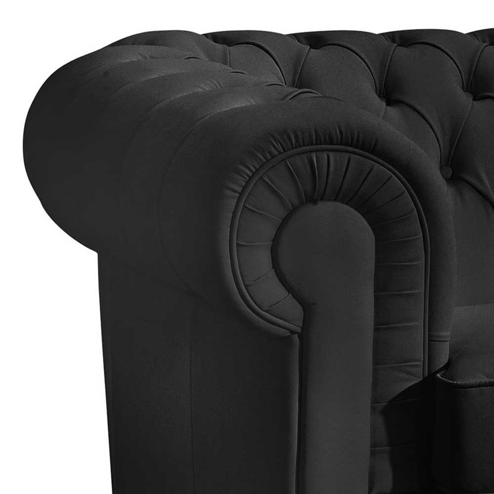 Chesterfield-Sofa in Schwarz Kunstleder - Riscos