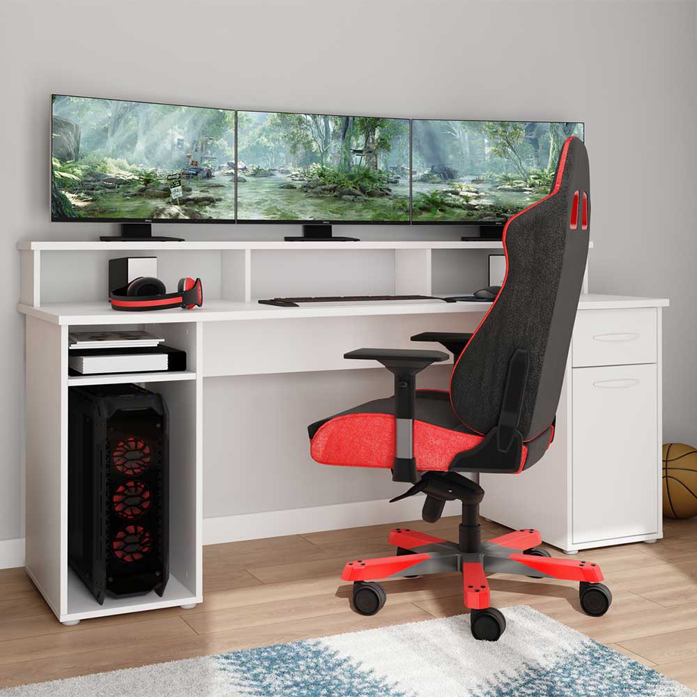 Gaming PC Tisch in Weiß - 180x65 cm - Rotonda