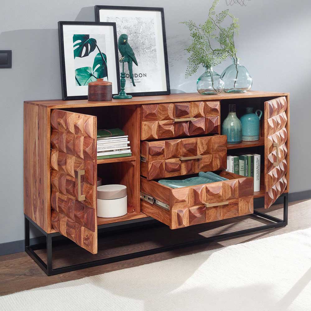 Design Holz Sideboard mit Bügelgestell - Rusty