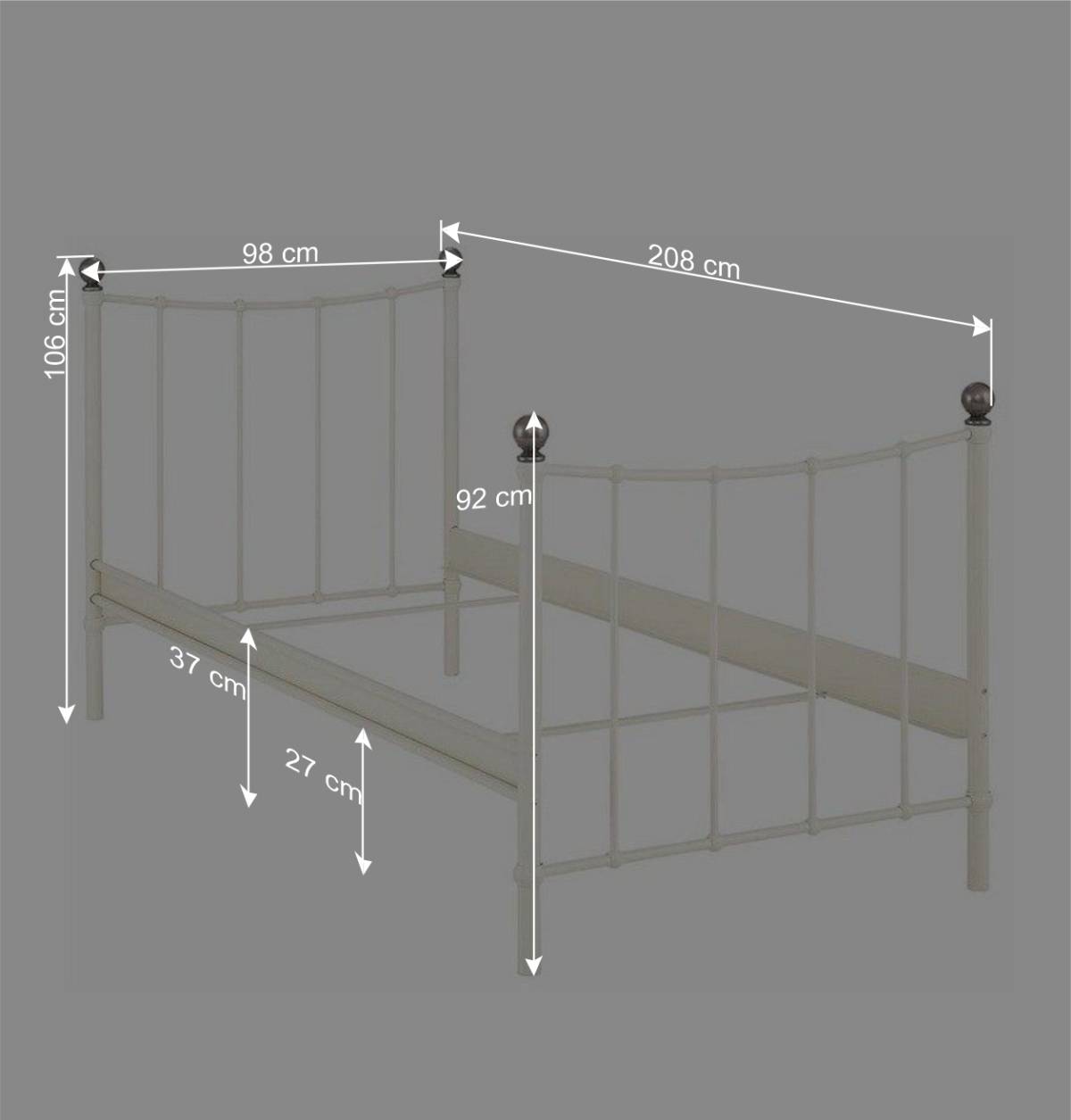 Metallbett mit 90x200 cm Liegefläche - Seen