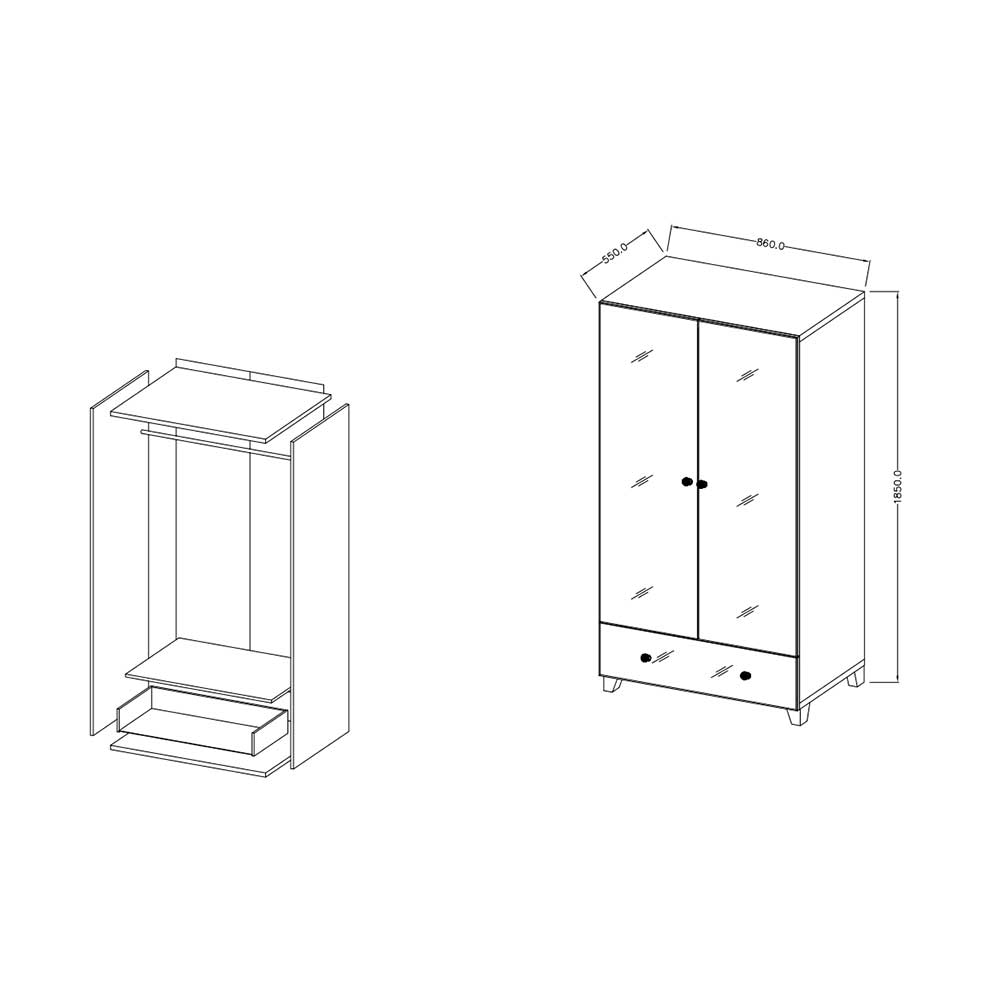 Spiegelfront Kleiderschrank 2-türig - Ronathan