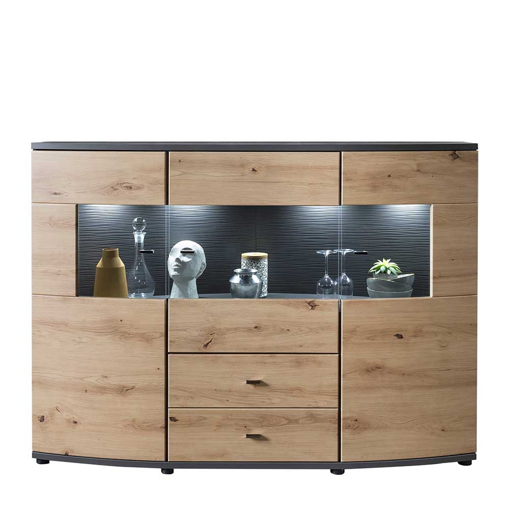 Design Sideboard mit Glaseinsatz - Lyneka