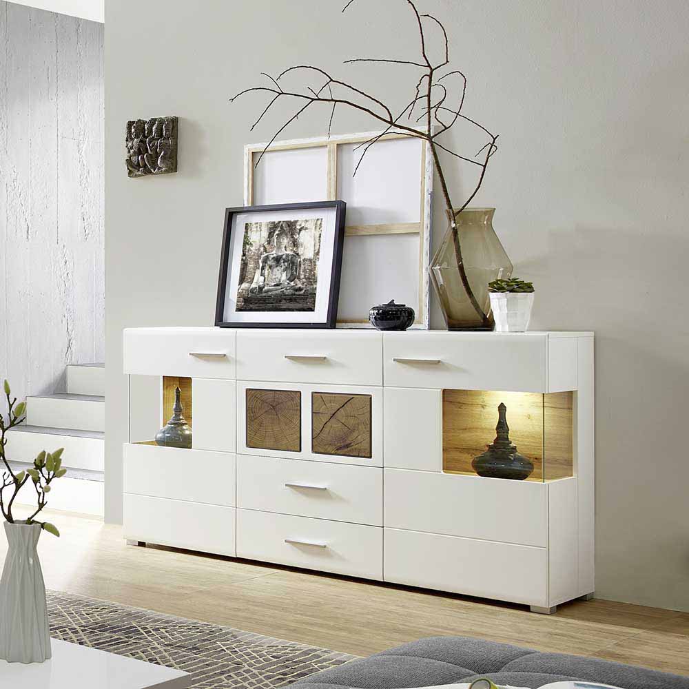 Weißes Design-Sideboard mit Glas & LED - Lisepio