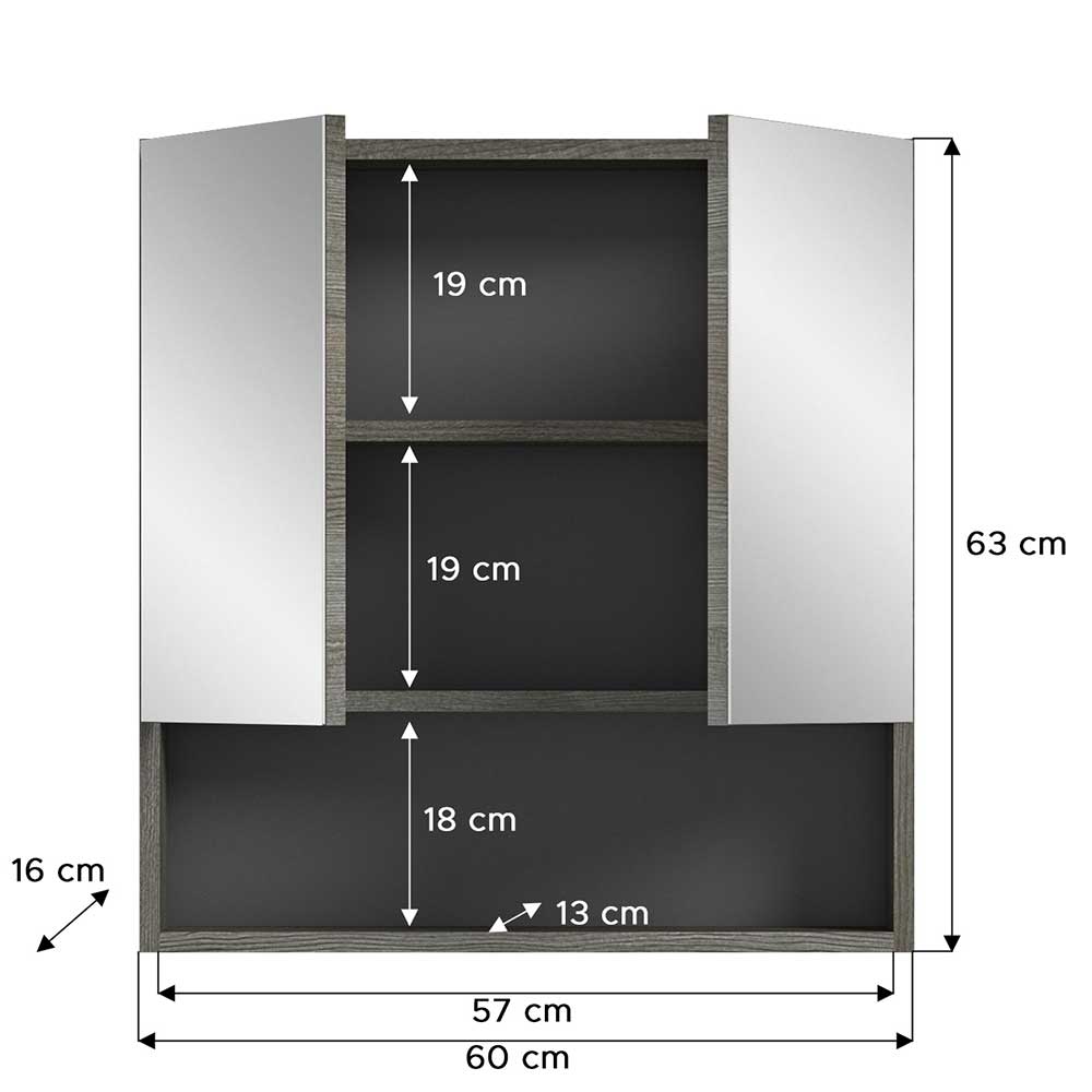 Badezimmer Spiegelschrank mit Doppeltür & Fach - Kilian