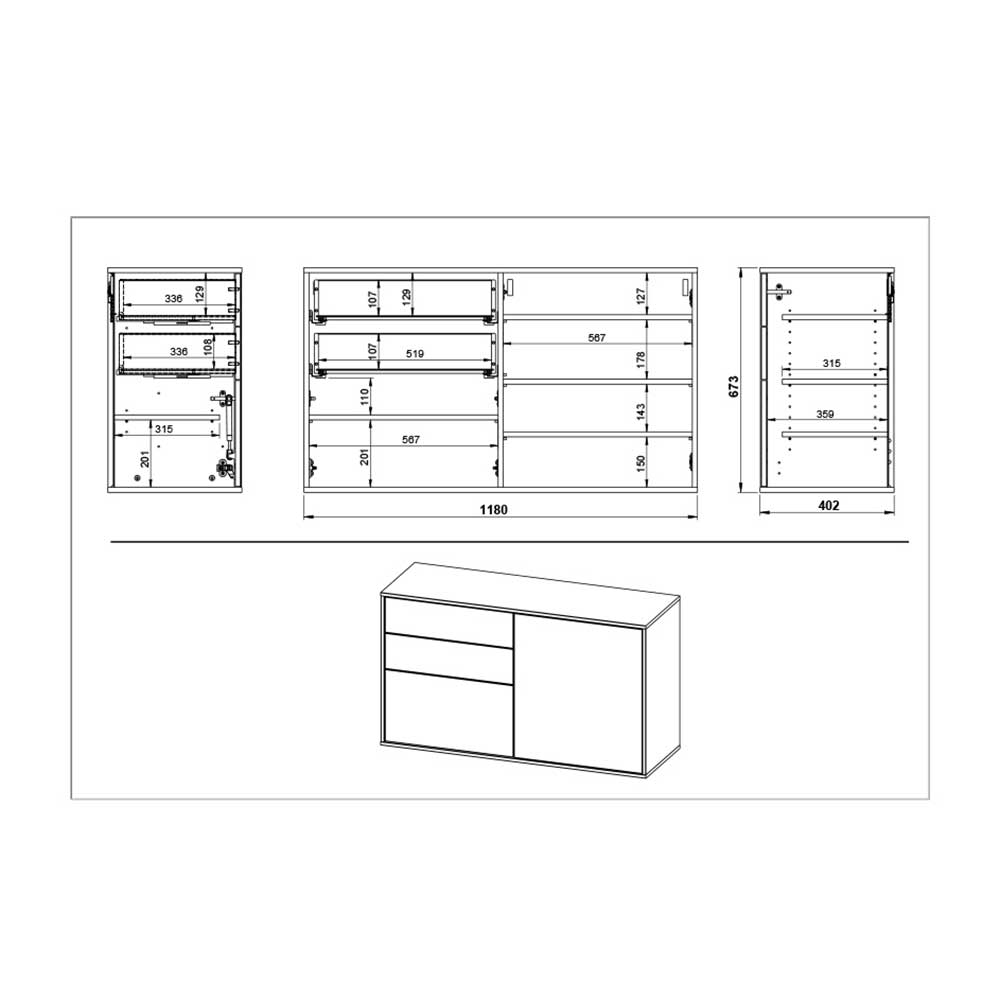 118x68x41 Schuhschrank für Wandmontage - Tempedu I