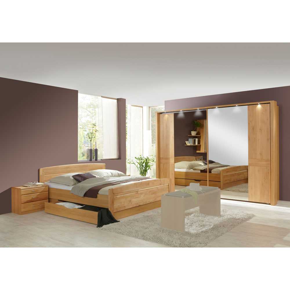 Schlafzimmer-Set Bordeaux aus Erle (vierteilig)