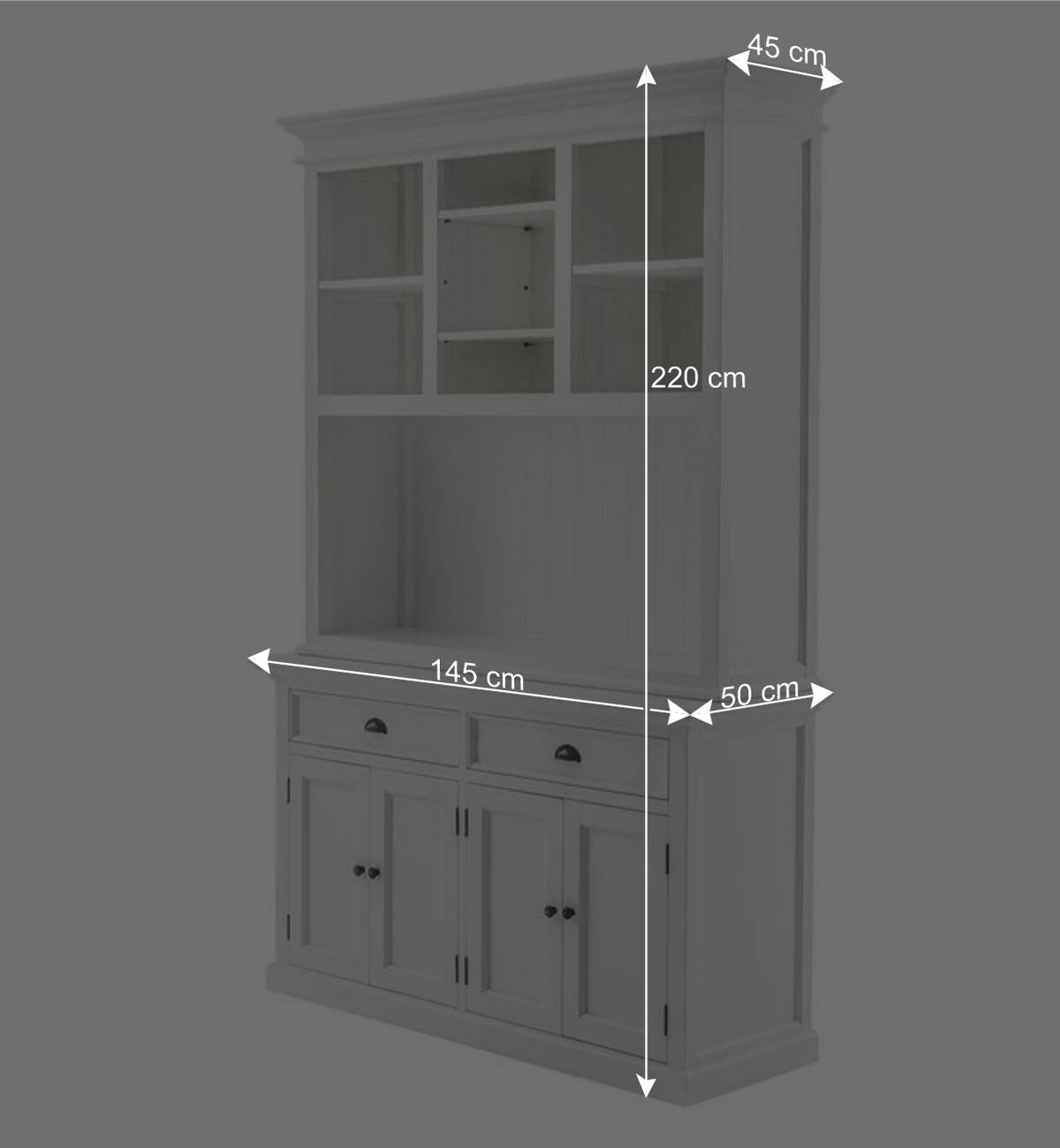 Landhaus Buffet in Weiß - 145x220x50 cm - Venzeno