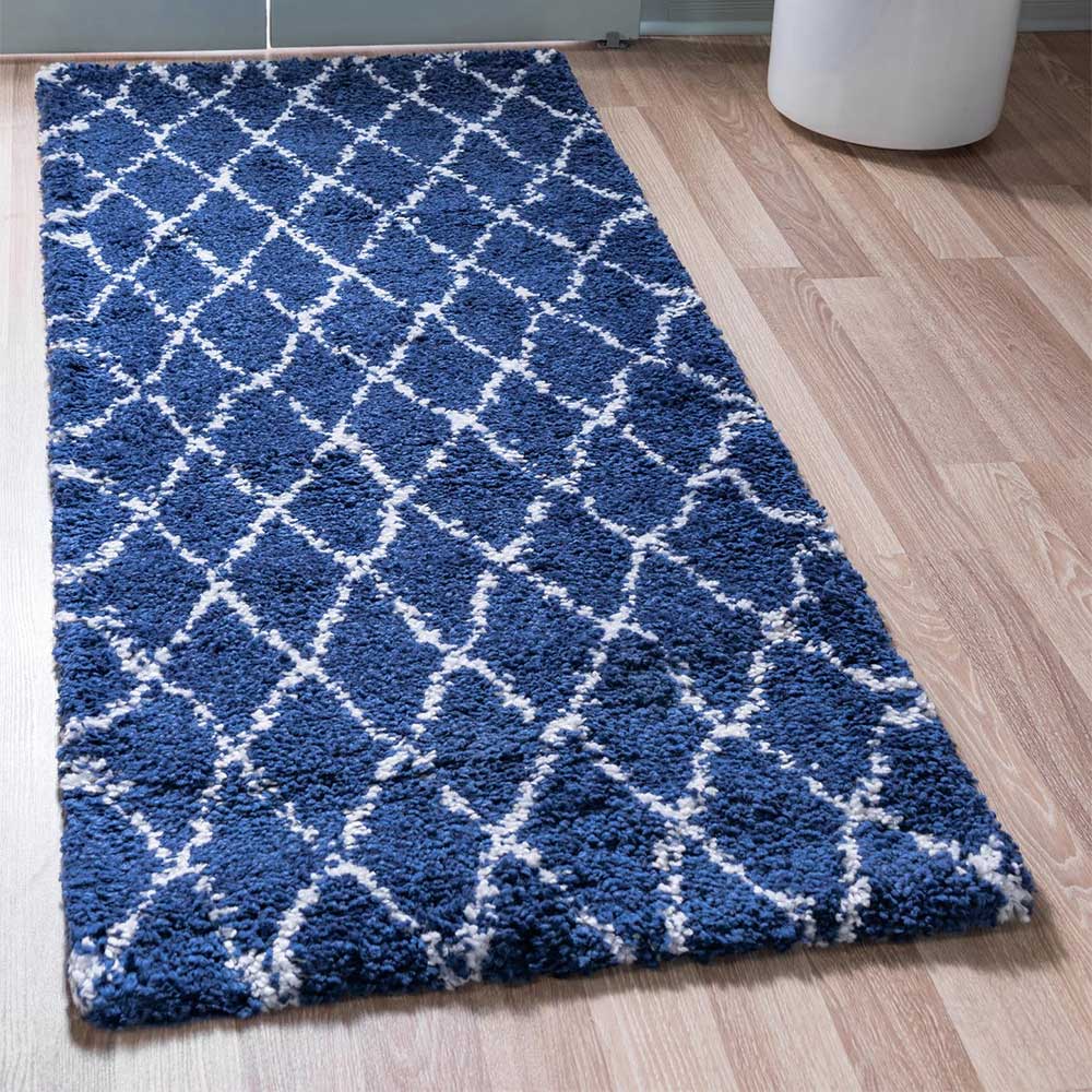 Weicher Läufer Teppich mit Hochflor in Blau - Tanko