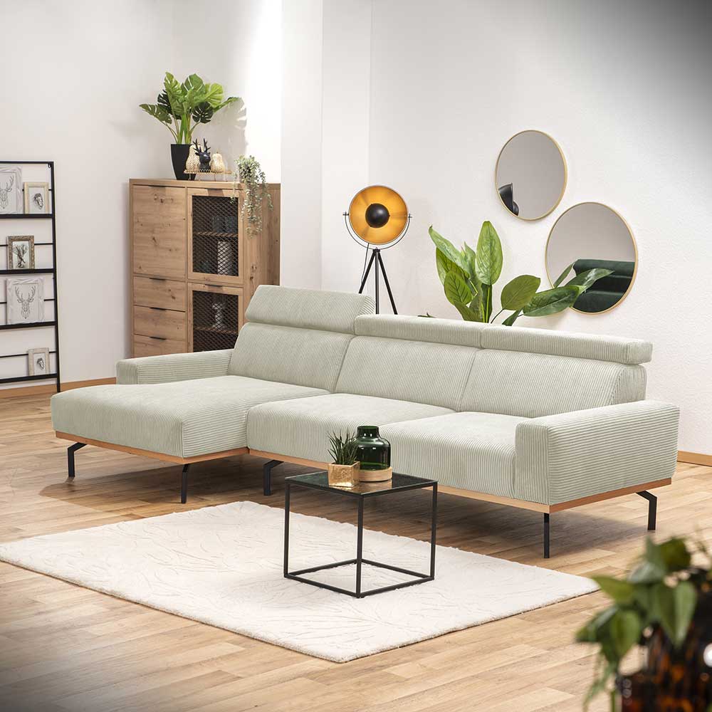 Modernes Ecksofa in Creme Cordbezug - Caldizza