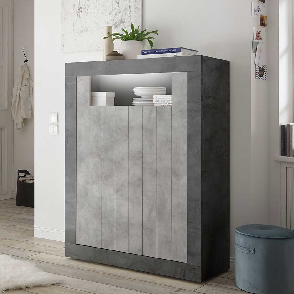 110x144x43 Highboard in Beton Grau Dekor - Beverli