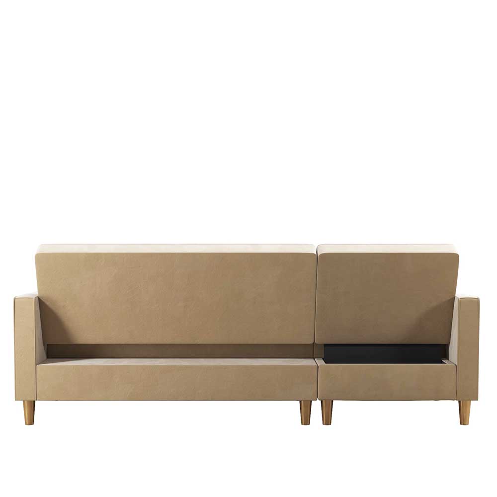 Ecksofa mit Bettfunktion in Creme Samt - Mikolos