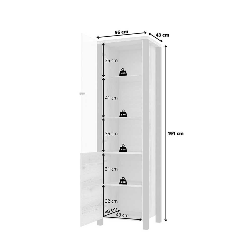 56x191x43 Wohnzimmervitrine in Walnuss Optik - Emiato