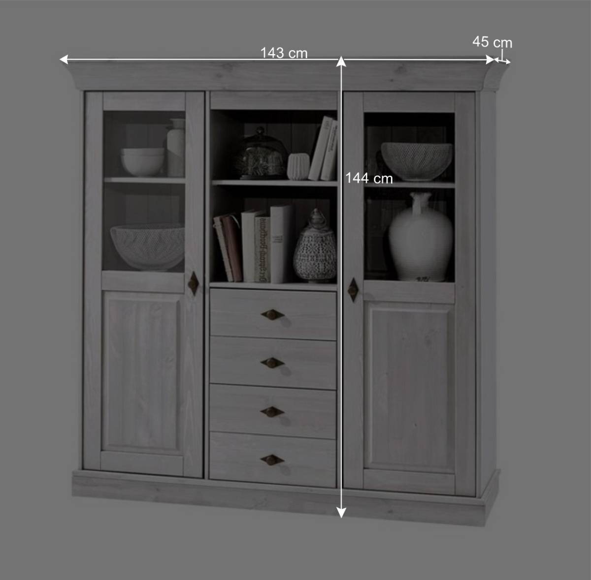 Wohnzimmer Highboard Mirandesca in Grau Weiß