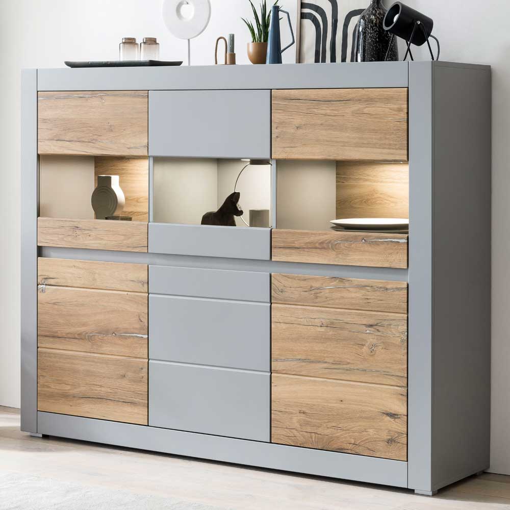 165x132x42 Highboard Schrank mit Glas - Davio