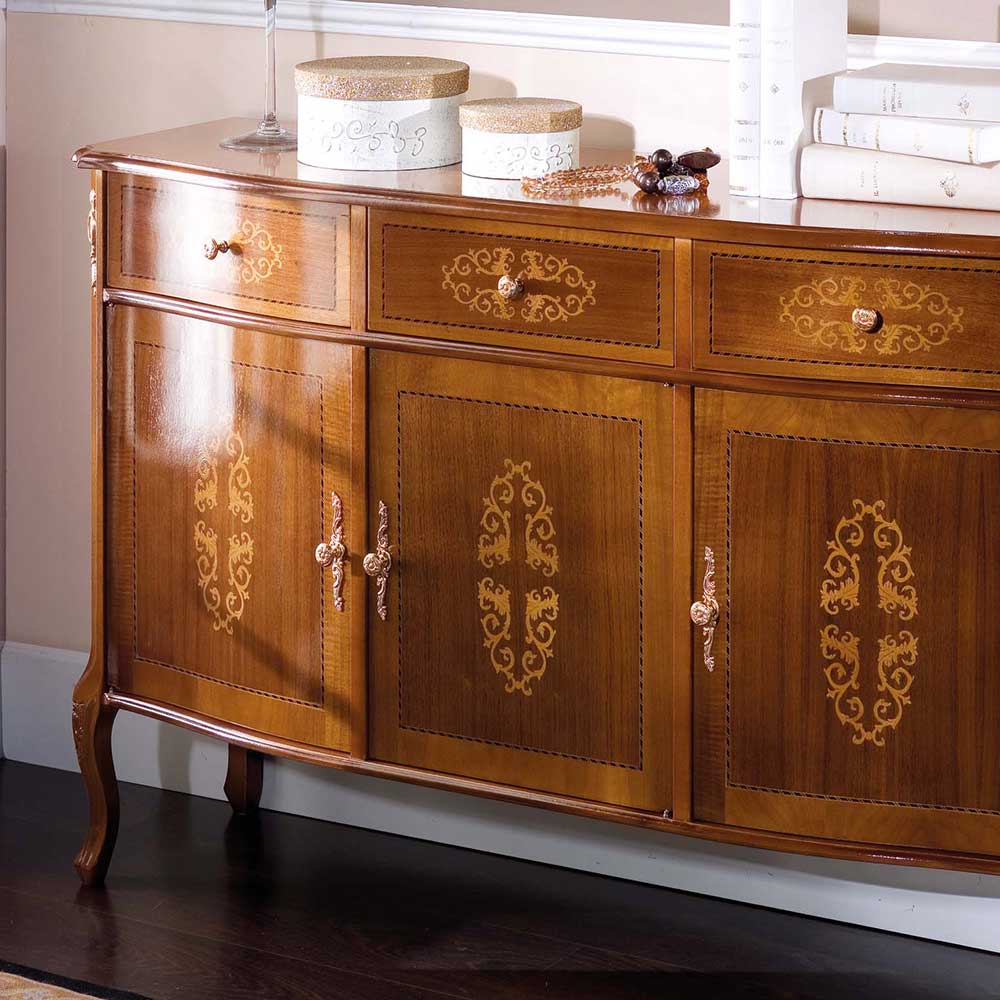 Italienisches Barock Sideboard Natale in Nussbaum mit Intarsien