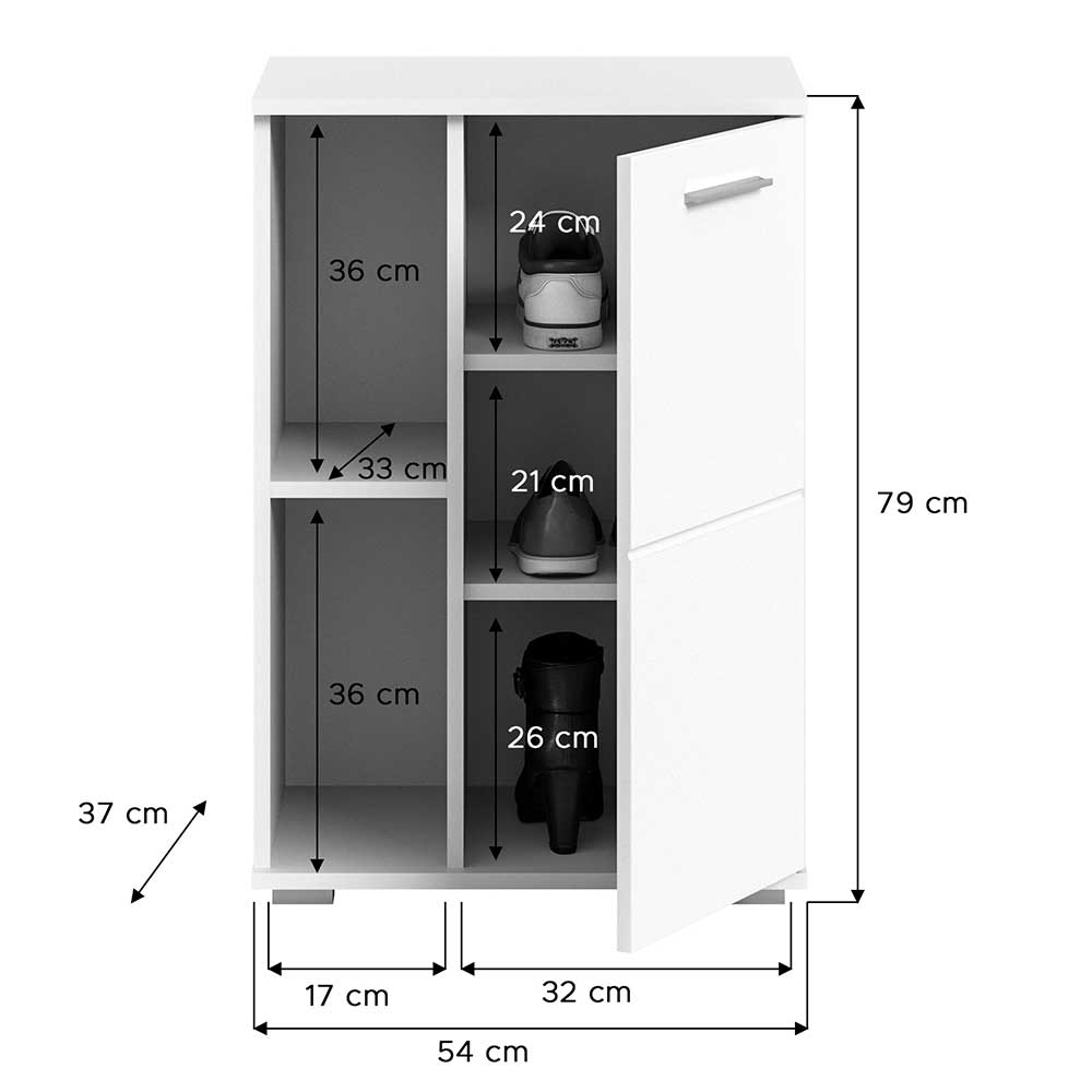 Hochglanz Schuhkommode in Weiß - 2 Fächer & Tür - Rugova