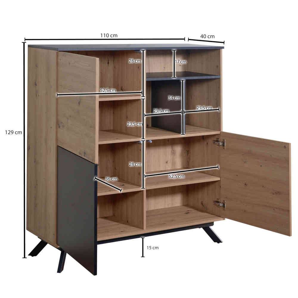 110x125x40 3-türiges Highboard mit 3 Fächern - Heraklion