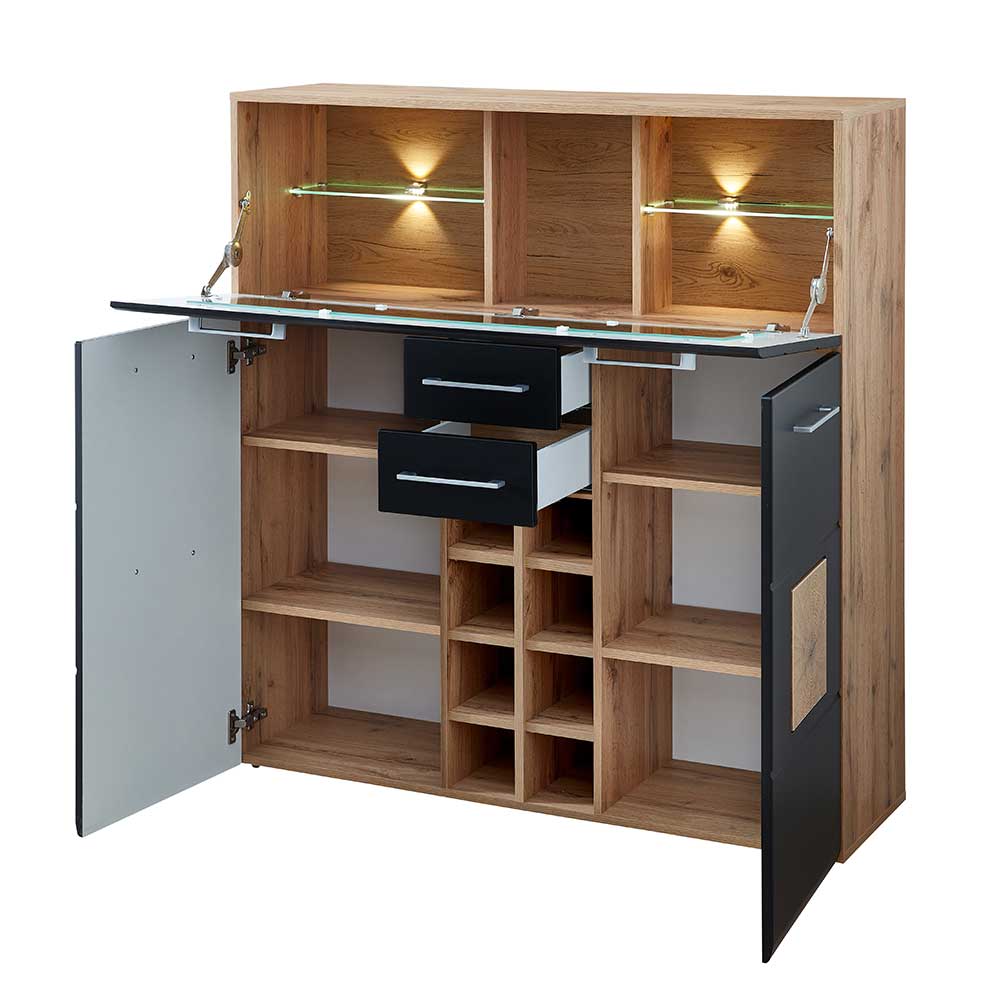 Wohnzimmer Barschrank in Schwarz & Wildeiche - Kandu