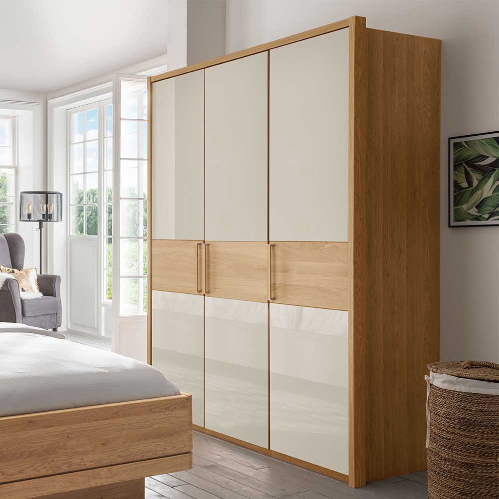 Drehtürenschrank mit Glasfront in Beige - Emdsiva