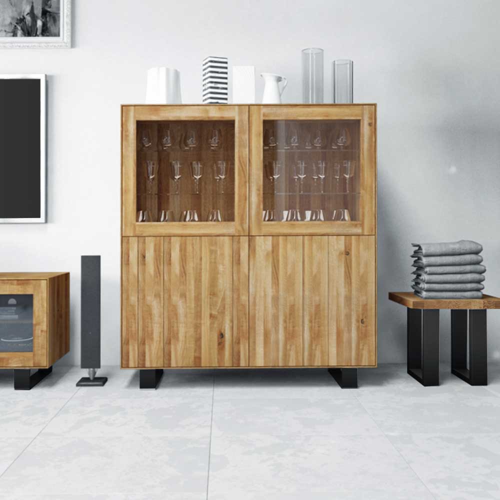 Massivholz Highboard Manzey mit Glastüren