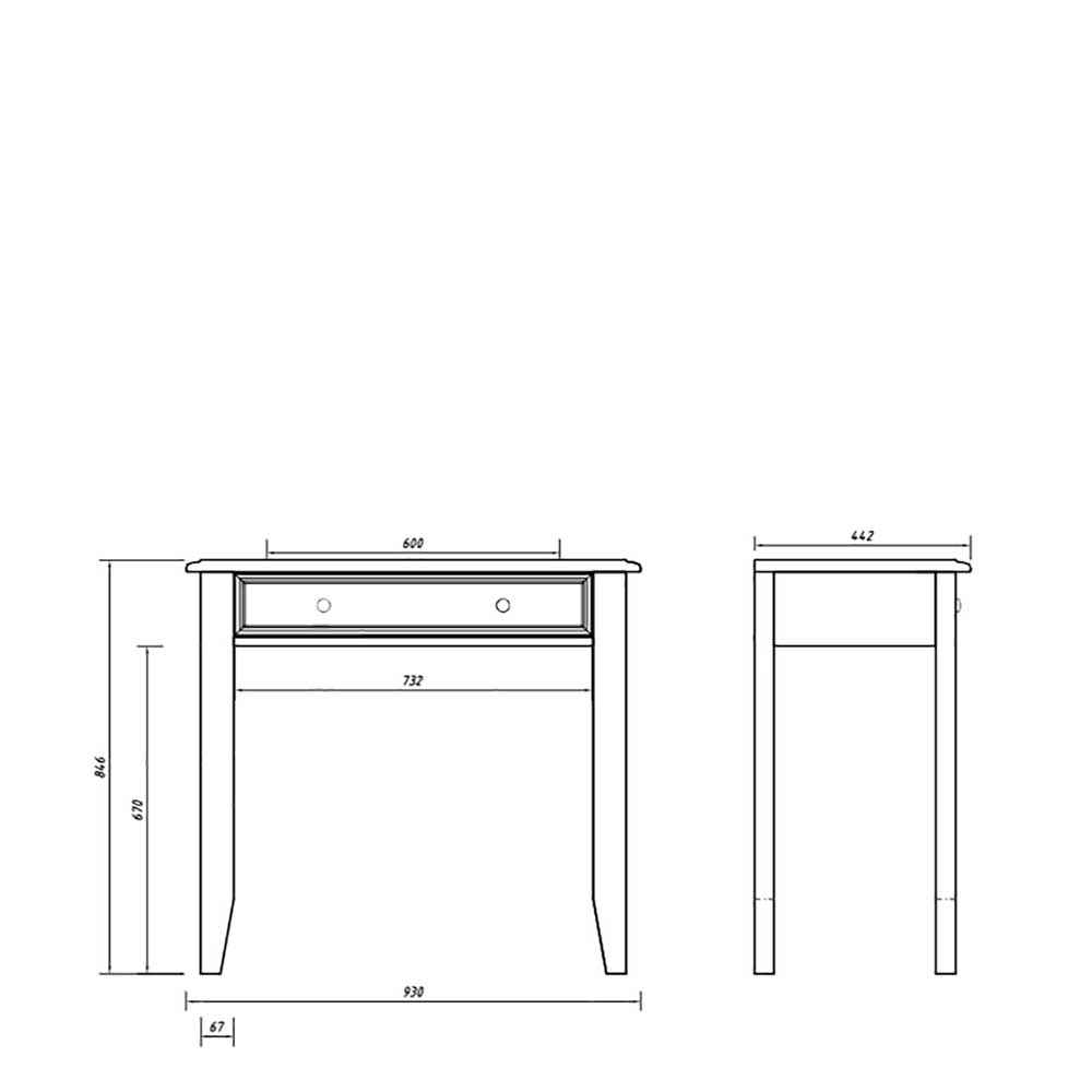 Landhaus Konsolentisch mit Schublade in Weiß - Indico