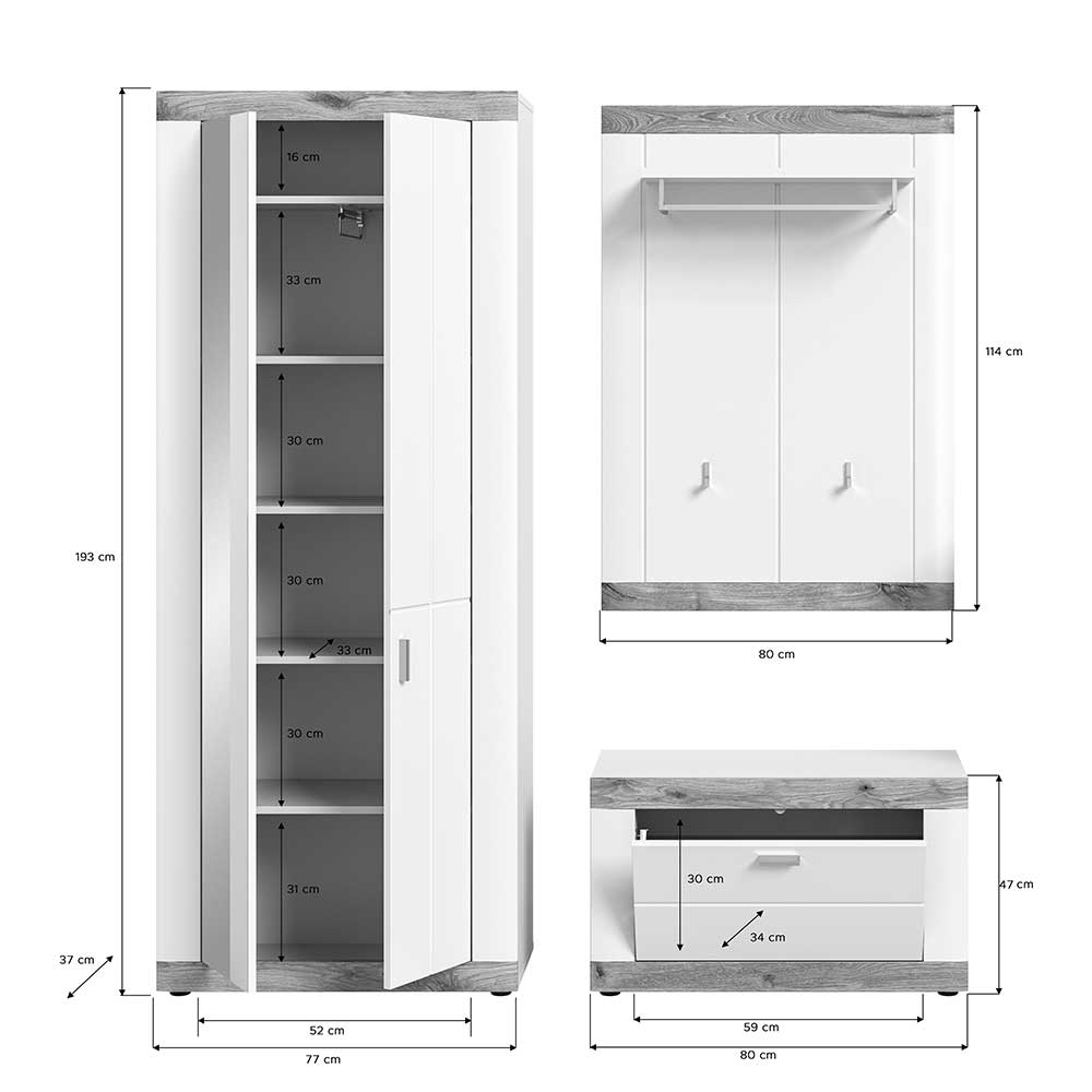 Kompletteinrichtung Flur modern - Hihat (dreiteilig)