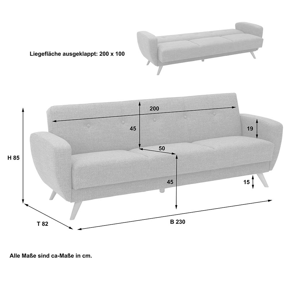 Microfaser Schlafcouch in Grau und Buche - Durencas