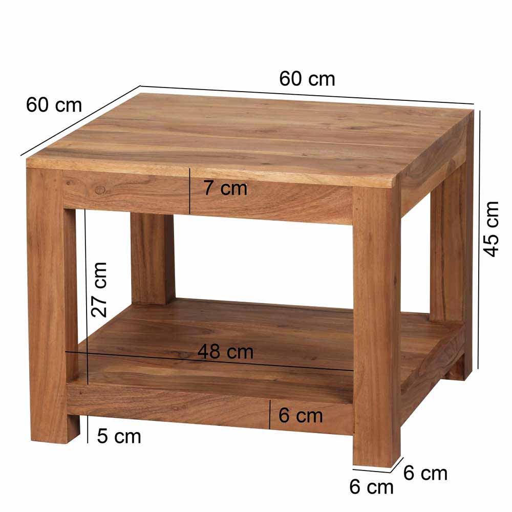 Quadratischer Couchtisch Vislan aus Holz naturbelassen Akazie massiv