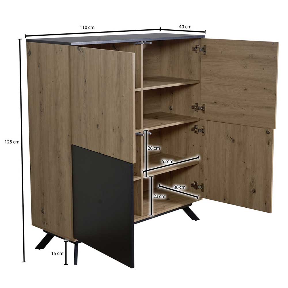 110x125x40 4-türiges Highboard modern - Heraklion