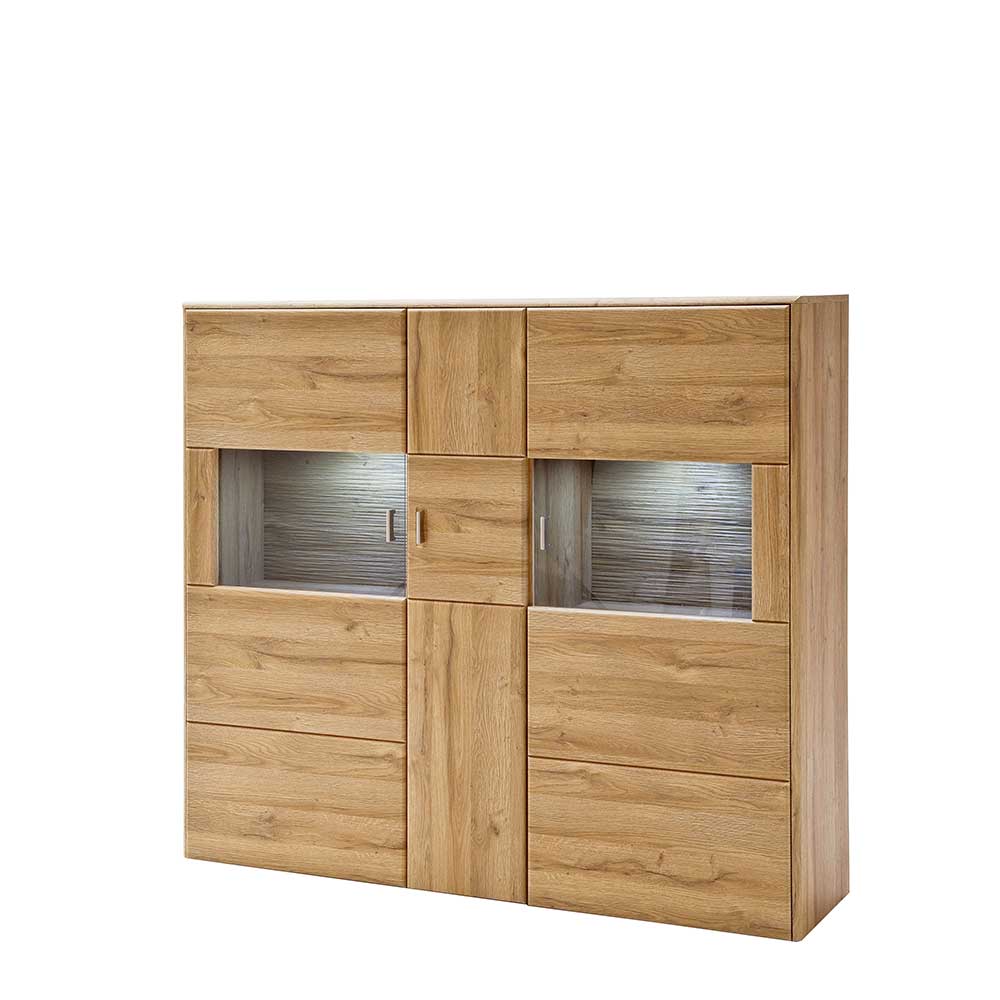 154x139x39 Schrank mit Glaseinsätzen in Wildeiche - Iniena