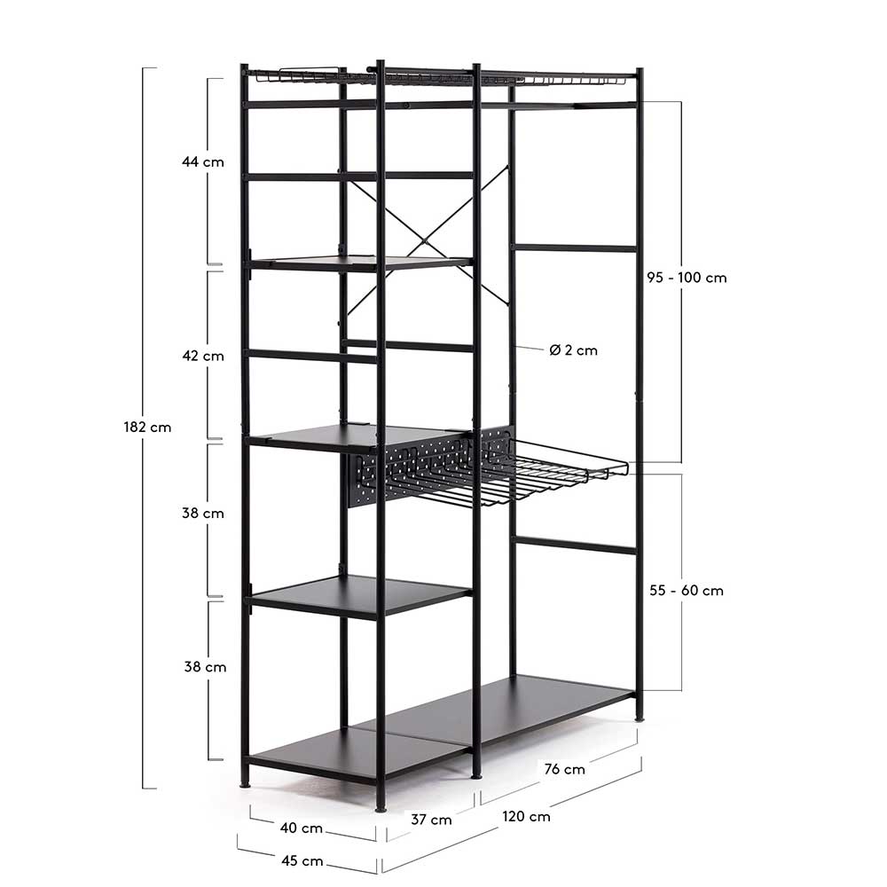 120x182x45 Garderoben Regal mit Stange - Nalisha