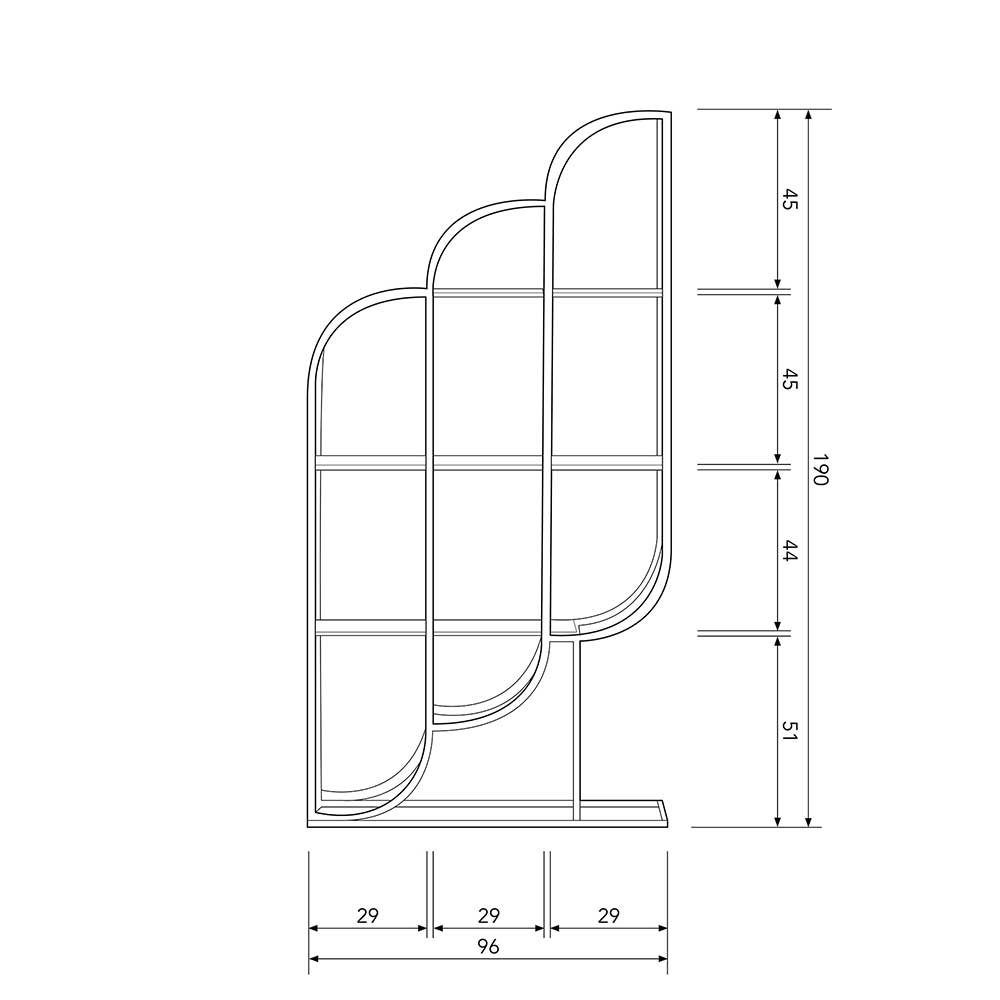 96x190x35 Offenes Regal in Altmessing Metall - Valencra