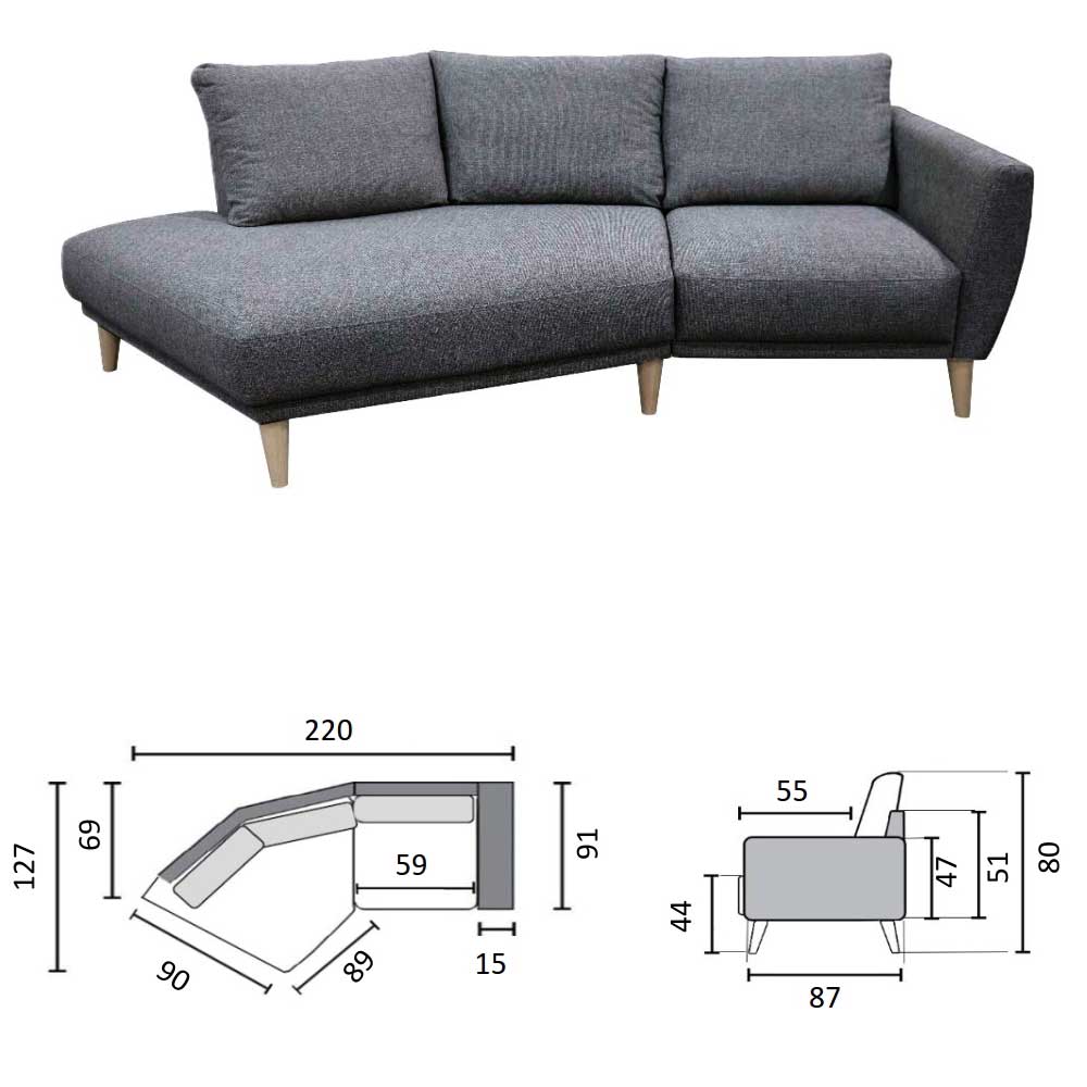 Design Sofa aus Strukturstoff in Dunkelgrau - Lionica