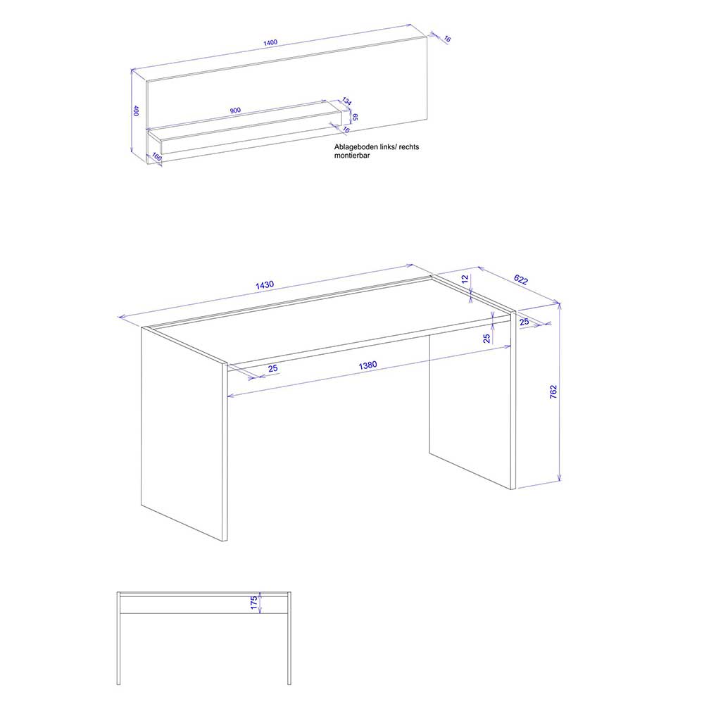 Schreibtisch & Wandboard Home Office - Ahilav (zweiteilig)