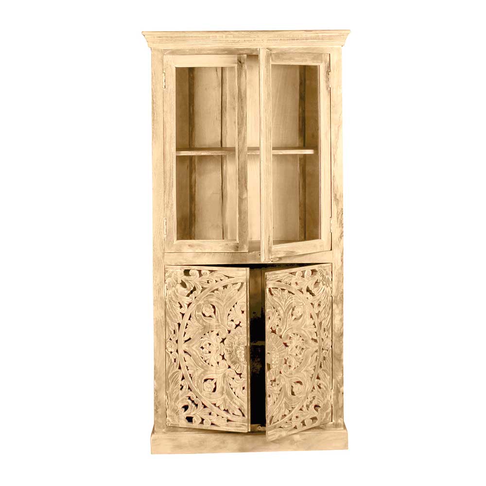 90x180x45 Vintage Holzvitrine mit Schnitzerei - Runiasa