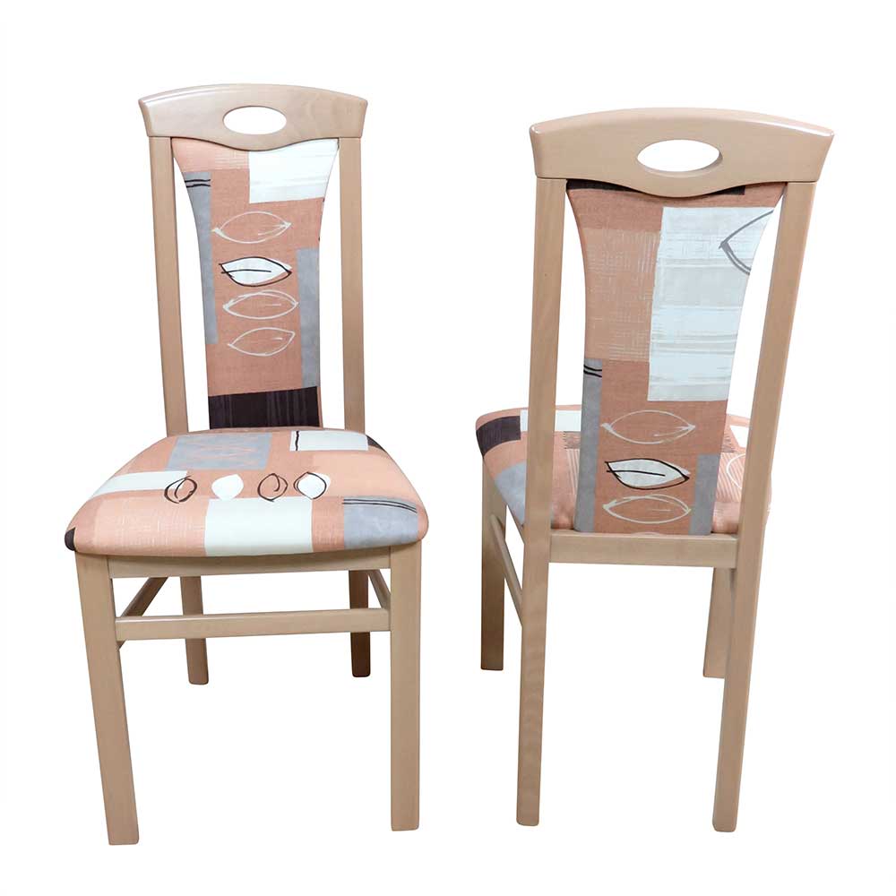 Buchefarbene Esszimmerstühle Parla mit Stoff in Braun Beige (2er Set)