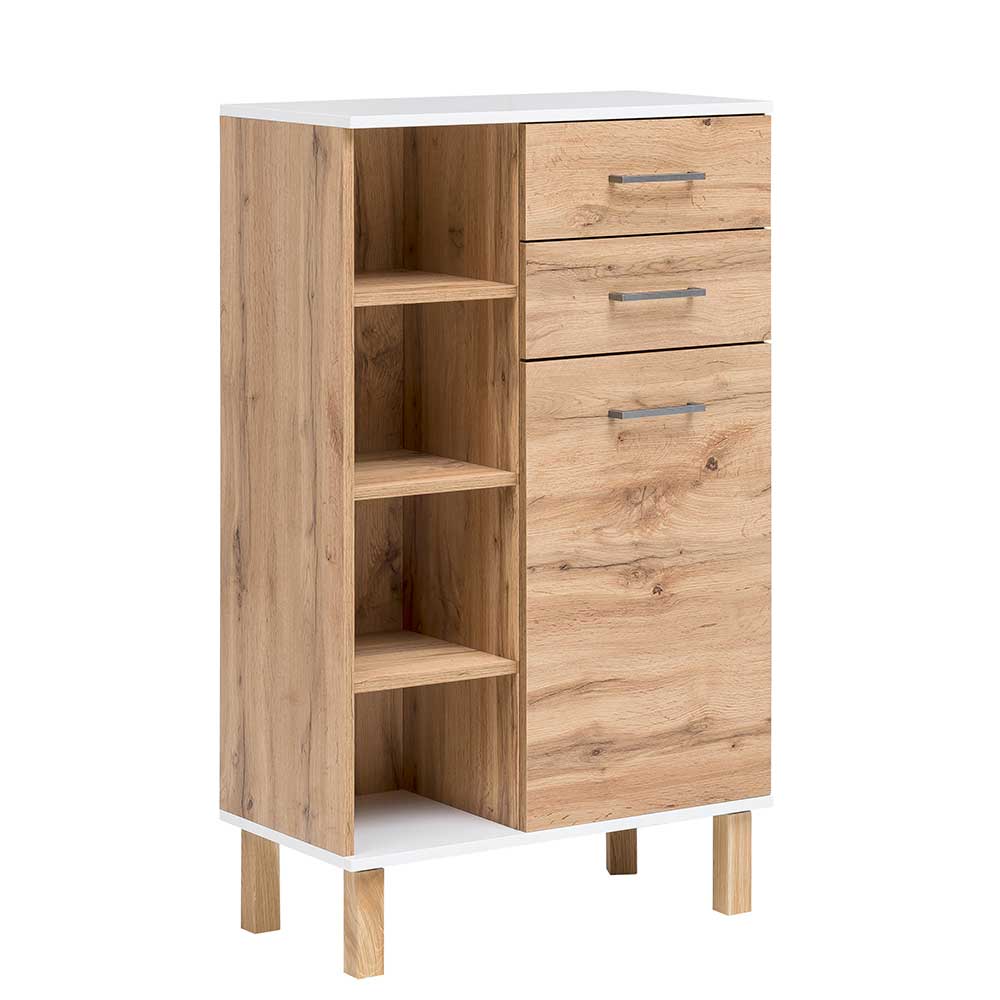 67x115x35 Bad Highboard in Eiche NB & Weiß - Voinla