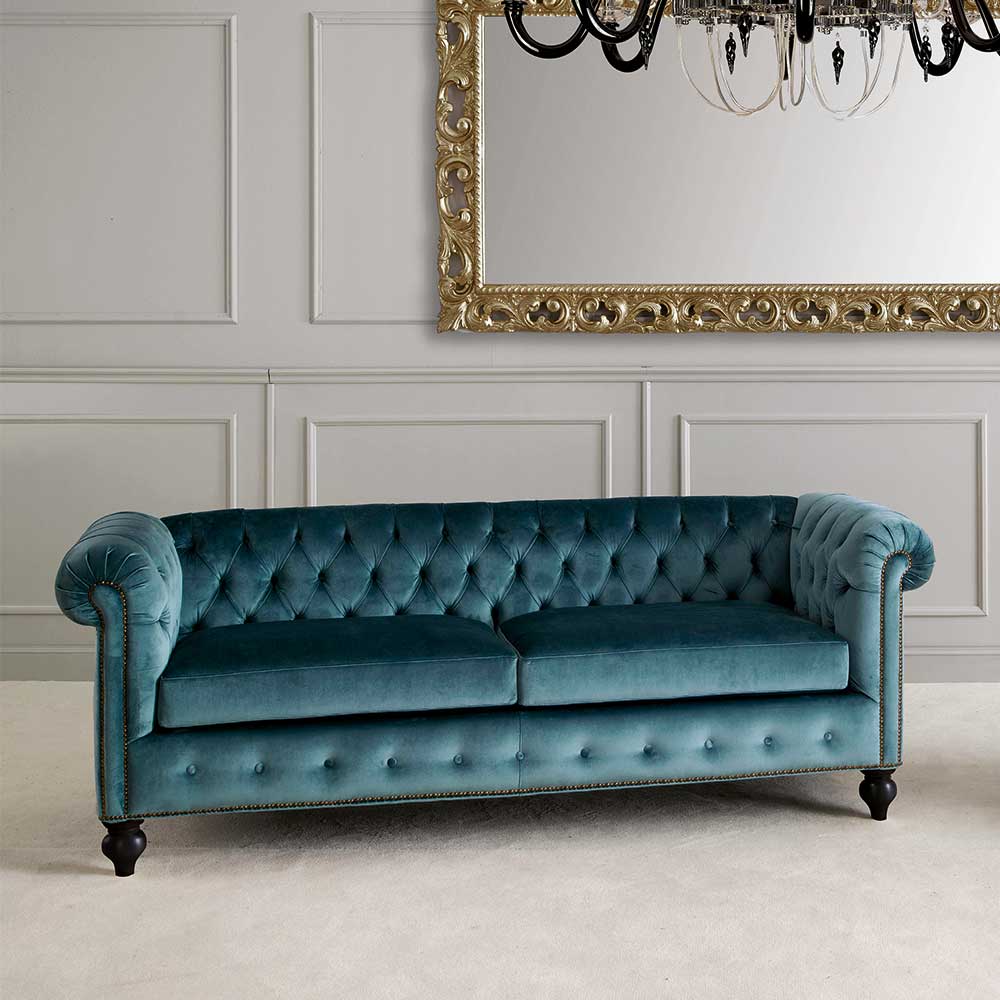 Chesterfield Sofa aus Samt in Petrol - Maduera