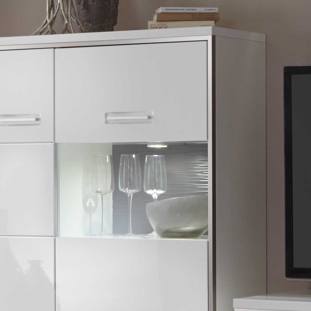 Highboard Tacroma in Hochglanz Weiß Glas