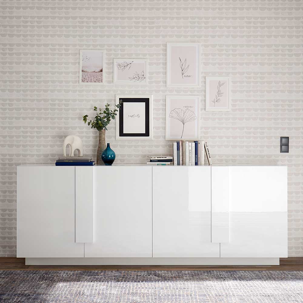 Hochglanz Sideboard mit 4 Türen in Weiß - Kerym