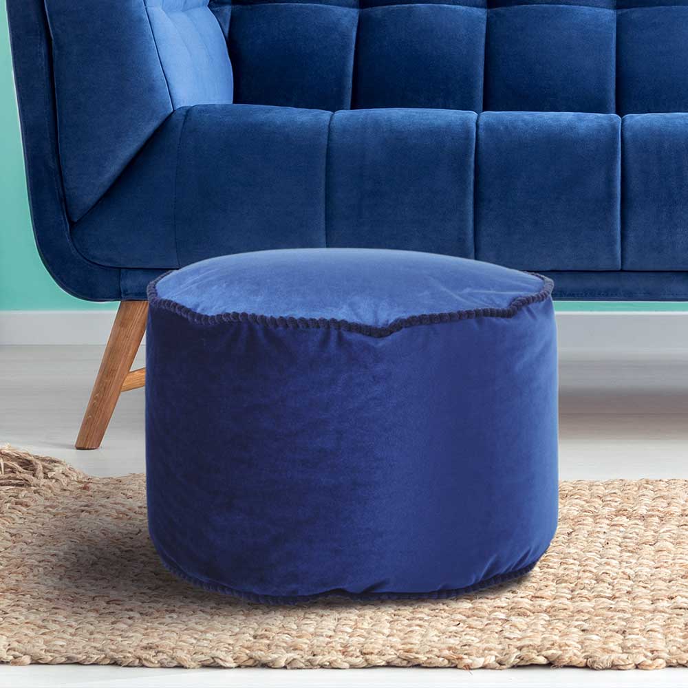 Blauer Samt Pouf in runder Form - Briotova