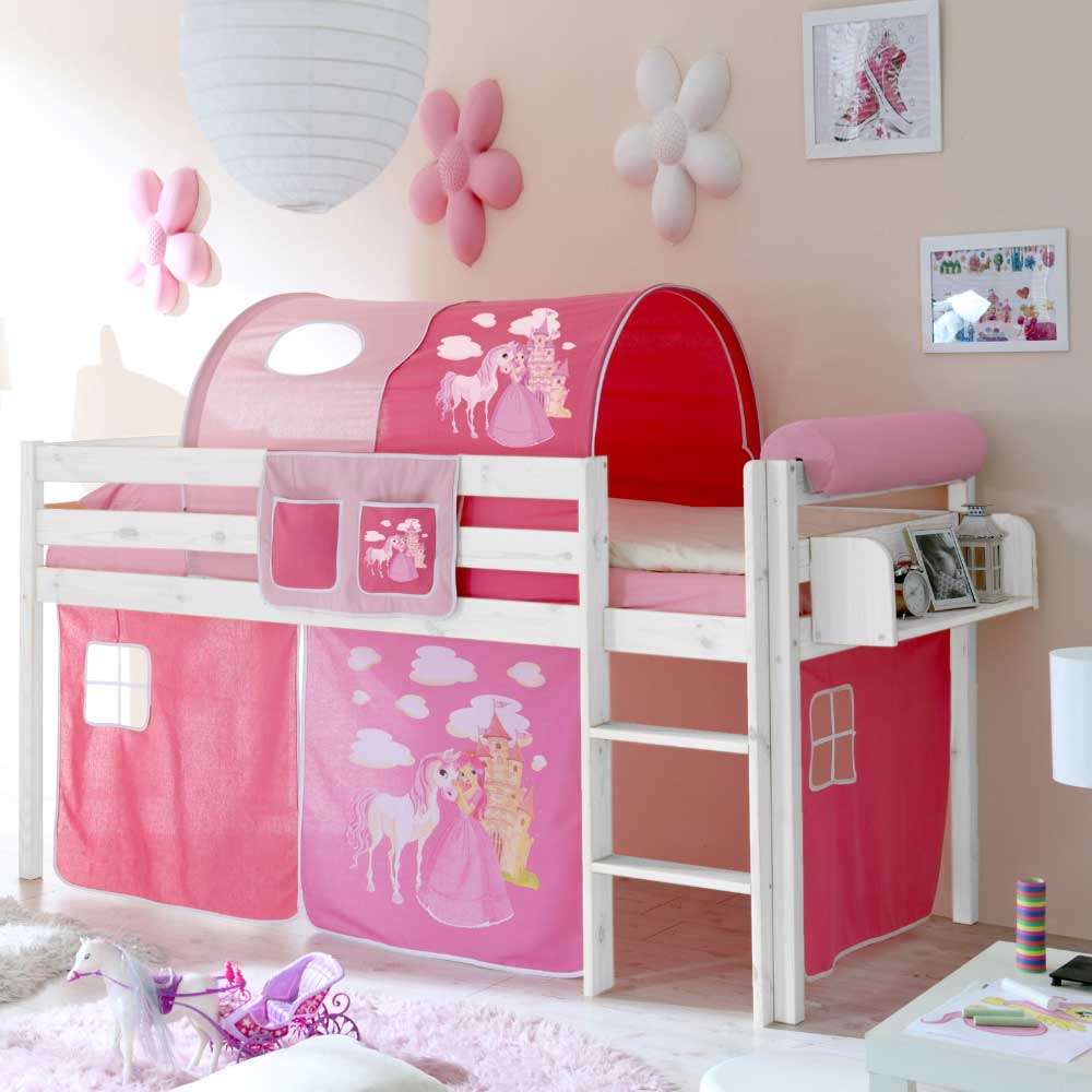 Prinzessin Hochbett Tornado mit Vorhang und Tunnel in Rosa Pink