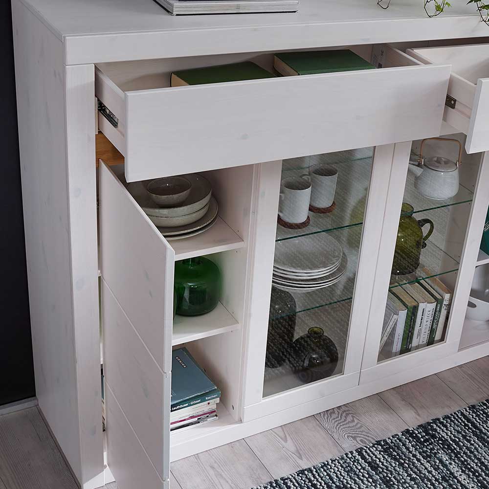 177x125x42 cm Sideboard in Weiß mit Glas - Meuvrun