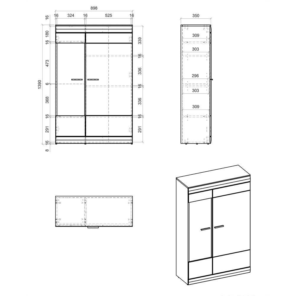 Highboard in Hellgrau & Zinneiche NB - Lioscas