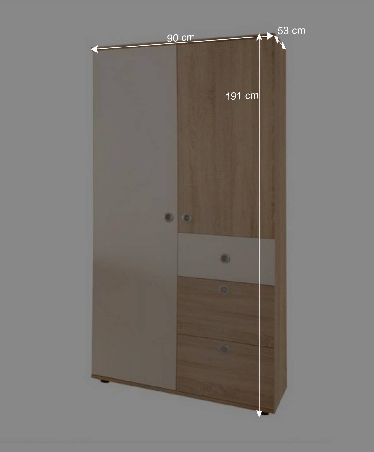 90x191x53 Baby Kleiderschrank zweifarbig - Silvado