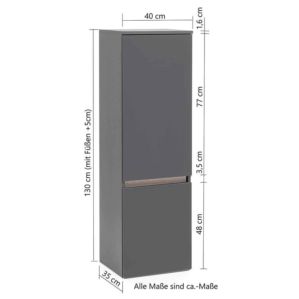 40x135x35 2-türiger Badschrank in Dunkelgrau - Agiruan