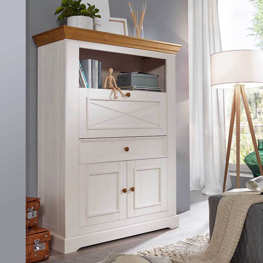 Kiefernholz Highboard Elvelina mit Schreibklappe