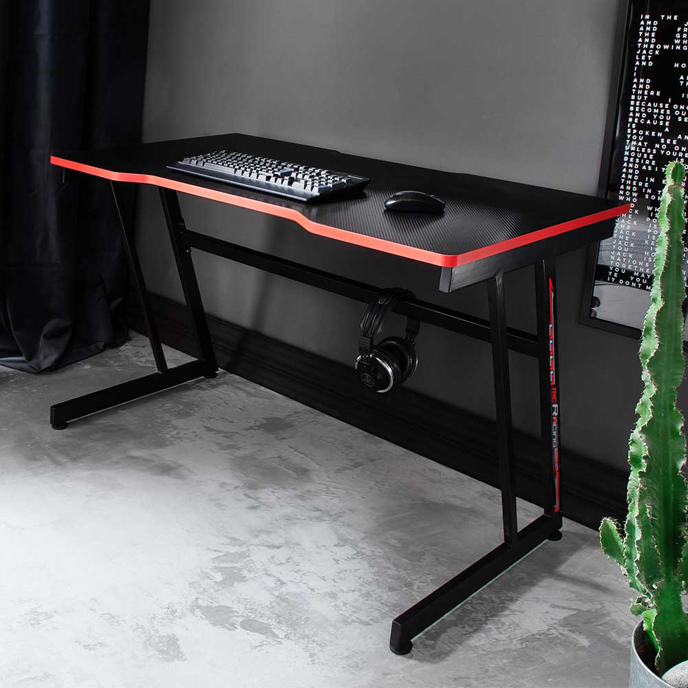 Gamer PC Tisch in Schwarz mit Rot - Dicampo